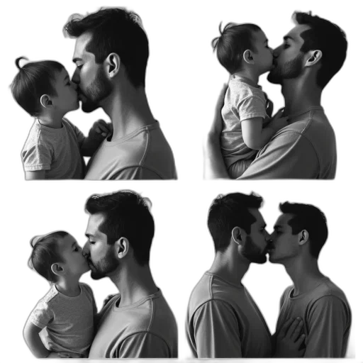 photorealistic, monochrome, black, white, photo, collage, man, child transparent PNG cut-out