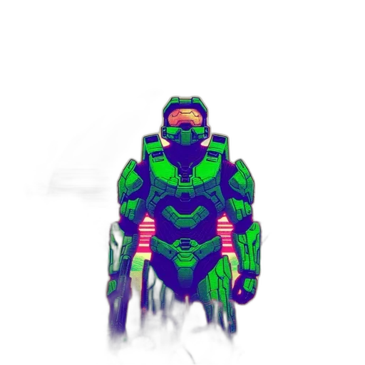 robot, creature, mask, weapon, pixel art, 3d render, concept art, cyberpunk transparent PNG cut-out