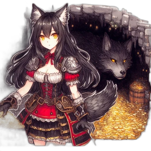 staff, animal, dress, fantasy art, pixel art, concept art, anime, monochrome transparent PNG cut-out