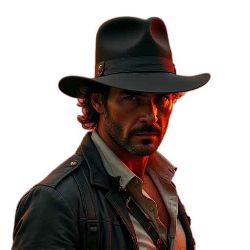 hat, jacket, face, weapon transparent PNG cut-out