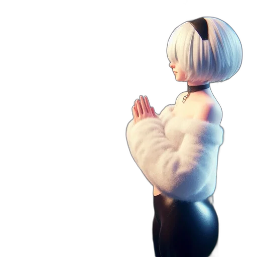 jacket, dress, robot, weapon, 3d render, concept art, anime, vaporwave transparent PNG cut-out