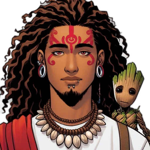 comic book art, concept art, cartoon, fantasy art, man, tribal, patterns, his transparent PNG cut-out