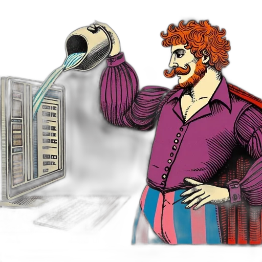 concept art, cartoon, comic book art, individual, pours, liquid, jug, onto transparent PNG cut-out