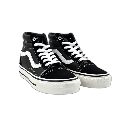shoes, monochrome, pair, black, white, high-top, lace-up, front transparent PNG cut-out