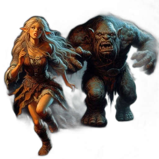fantasy art, concept art, comic book art, pixel art, dimly, lit, tunnel, frightened transparent PNG cut-out
