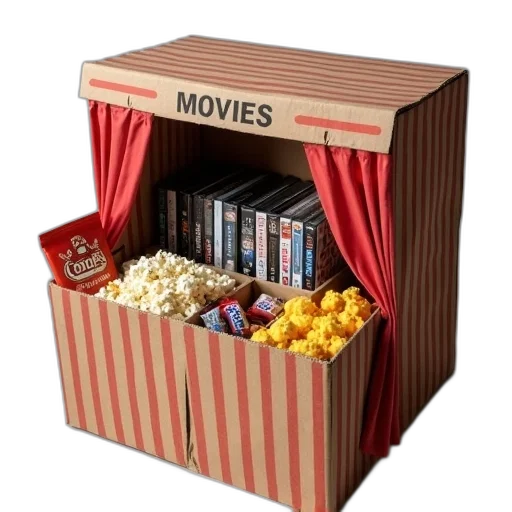 furniture, 3d render, cardboard, box, filled, various, items, including transparent PNG cut-out