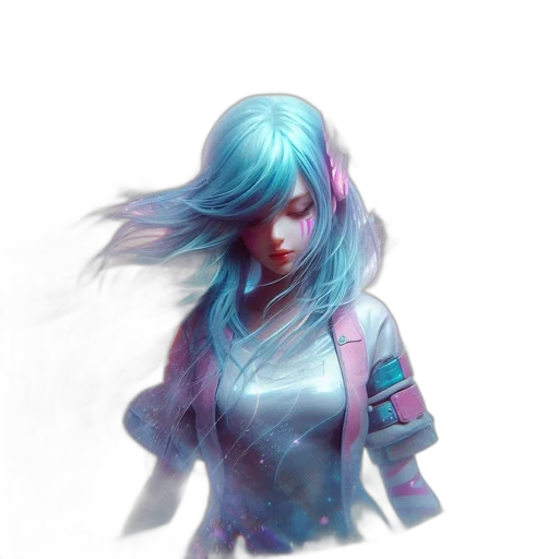 robot, jacket, dress, face, concept art, fantasy art, cyberpunk, pixel art transparent PNG cut-out