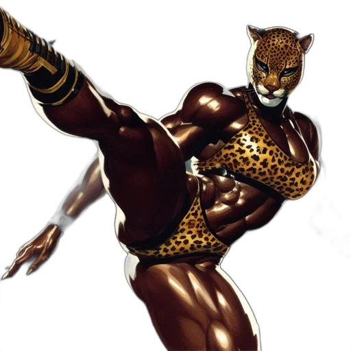 animal, concept art, comic book art, 3d render, fantasy art, muscular, woman, leopard transparent PNG cut-out