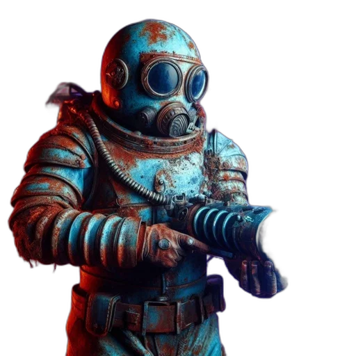 robot, staff, mask, weapon, concept art, 3d render, fantasy art, comic book art transparent PNG cut-out