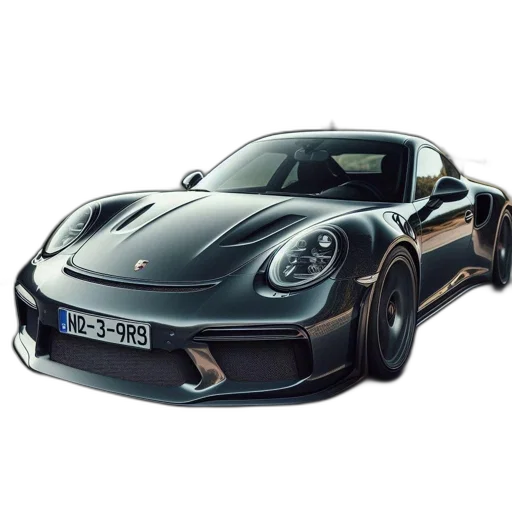 car, photorealistic, 3d render, concept art, speeding, sleek, black, sports transparent PNG cut-out