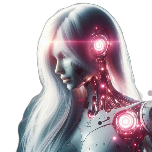 robot, cyberpunk, concept art, comic book art, 3d render, cyborg, woman, long transparent PNG cut-out