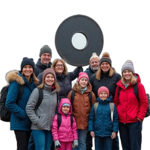 staff, hat, group, people, winter, clothing, gathered, around transparent PNG cut-out