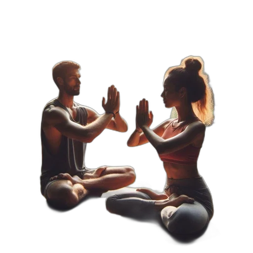 concept art, oil painting, photorealistic, pixel art, two, individuals, practice, yoga transparent PNG cut-out