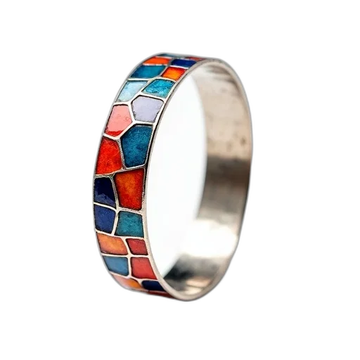 jewelry, colorful, silver, bracelet, mosaic, design, displayed, white transparent PNG cut-out