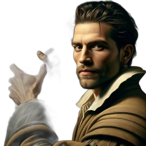 jacket, staff, weapon, face, photorealistic, concept art, fantasy art, comic book art transparent PNG cut-out