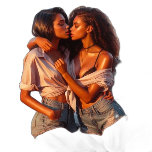 concept art, photorealistic, oil painting, watercolor, earth tones, two, women, embrace transparent PNG cut-out