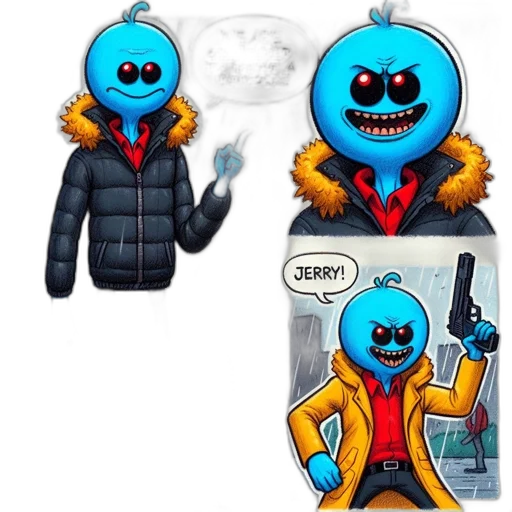 jacket, concept art, pixel art, cartoon, comic book art, blue, character, red transparent PNG cut-out