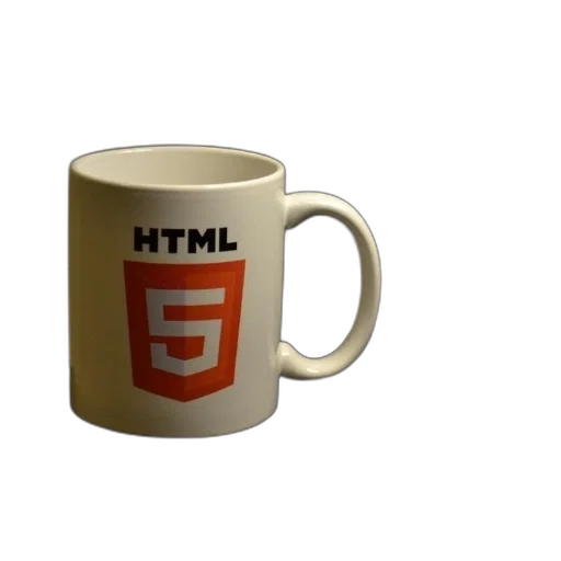staff, 3d render, pixel art, photorealistic, white, mug, html5, logo transparent PNG cut-out