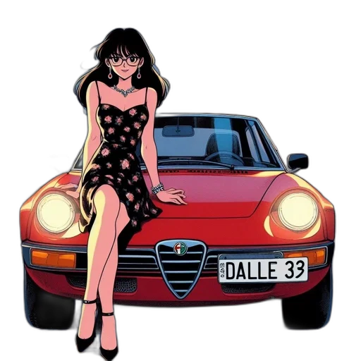 car, dress, comic book art, cartoon, concept art, anime, red, woman transparent PNG cut-out