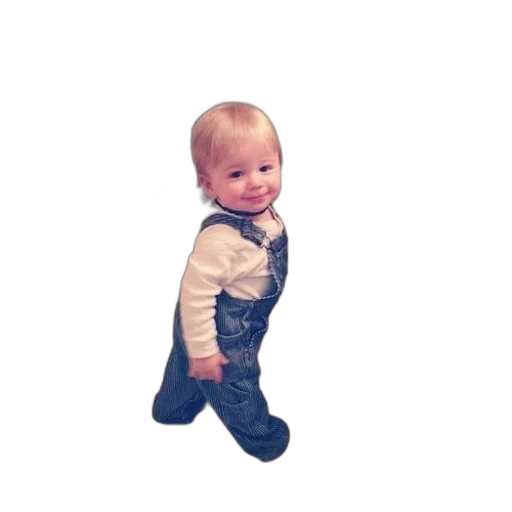 face, creature, shoes, 3d render, photorealistic, toddler, overalls, stands transparent PNG cut-out