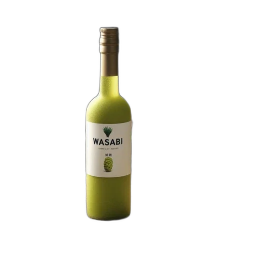 bottle, 3d render, artistic, shot, features, wooden, table, filled transparent PNG cut-out