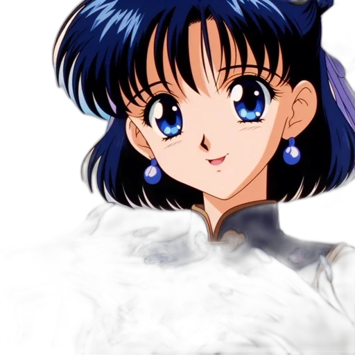 face, anime, photorealistic, cartoon, vaporwave, snow, outer space, blue transparent PNG cut-out