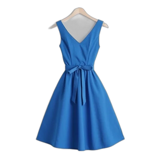 dress, blue, fitted, bodice, flared, skirt, bow, detail transparent PNG cut-out