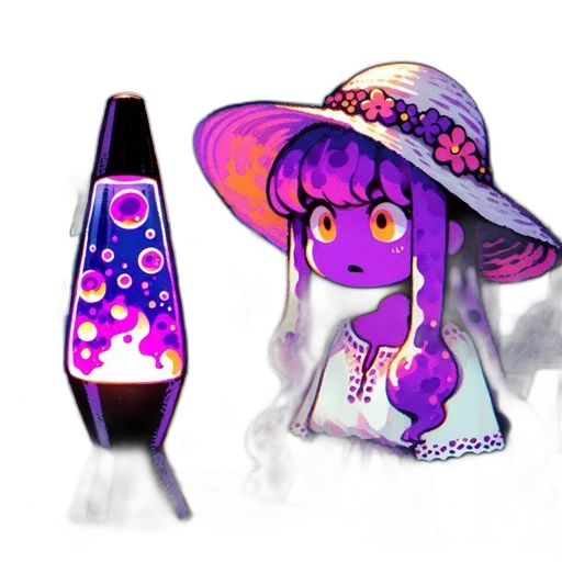 hat, bottle, dress, umbrella, vaporwave, concept art, fantasy art, 3d render transparent PNG cut-out