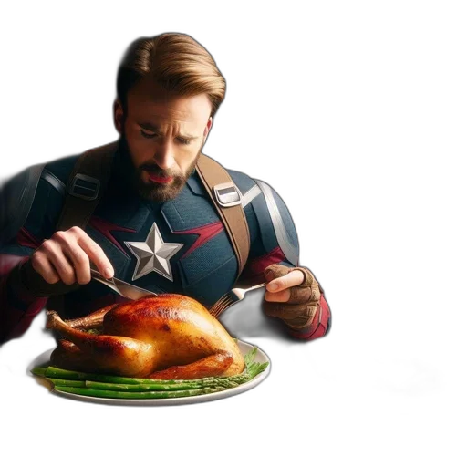 food, concept art, comic book art, 3d render, photorealistic, captain, america, dons transparent PNG cut-out