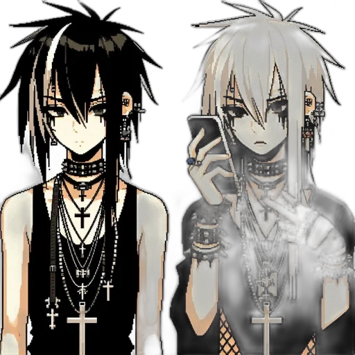 jewelry, anime, pixel art, concept art, fantasy art, monochrome, dark, two transparent PNG cut-out