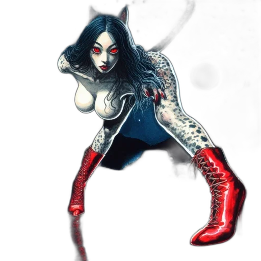 creature, comic book art, concept art, fantasy art, pixel art, red, woman, feline transparent PNG cut-out