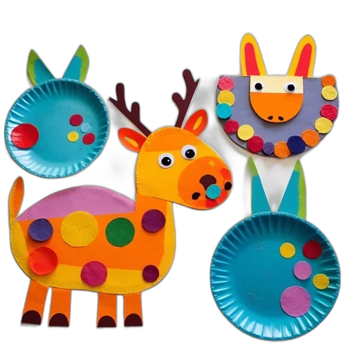 colorful, paper, plate, animals transparent PNG cut-out