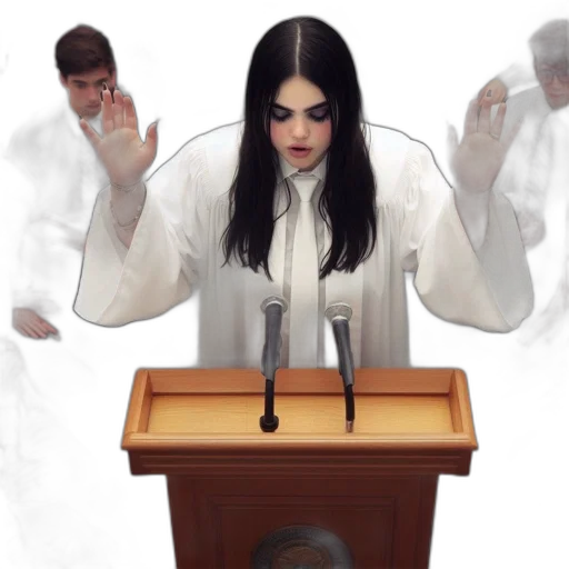 jacket, concept art, intense, woman, white, robe, addresses, audience transparent PNG cut-out