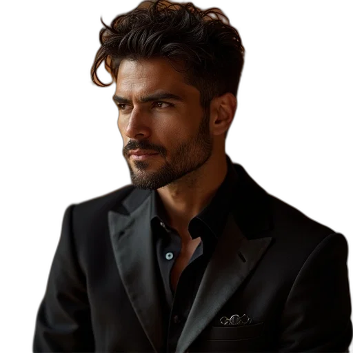 jacket, hair, face, staff transparent PNG cut-out