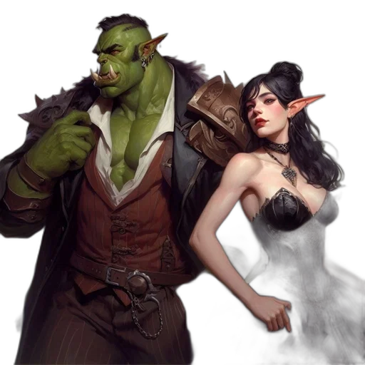 fantasy art, concept art, comic book art, photorealistic, green, two, characters, depicted transparent PNG cut-out