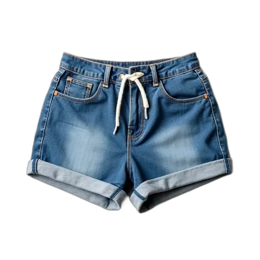 jacket, pair, blue, denim, shorts, white, drawstring, displayed transparent PNG cut-out