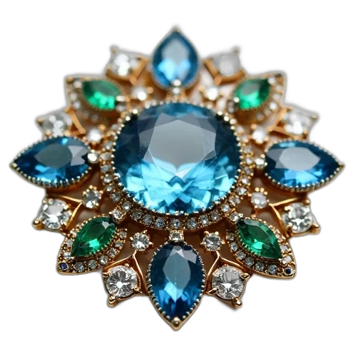 jewelry, crown, blue, close-up, image, vintage, brooch, intricate transparent PNG cut-out