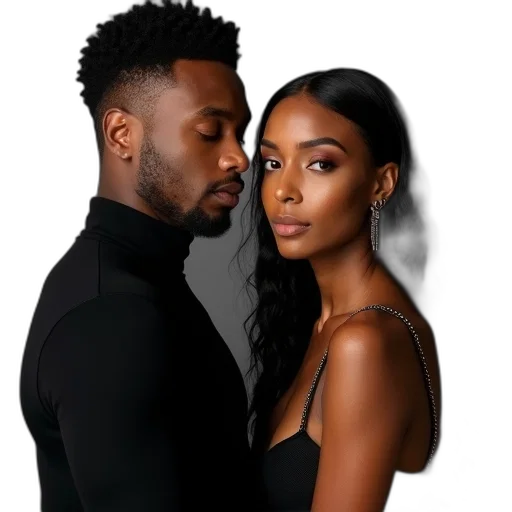 photorealistic, man, black, top, woman, words, swiz, beatz transparent PNG cut-out