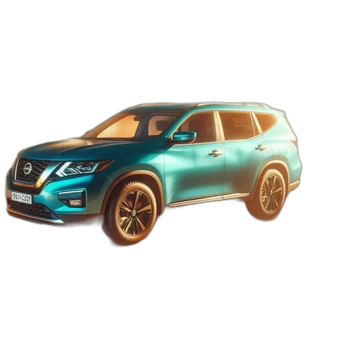 car, 3d render, inside, homey, kitchen, teal, nissan, occupies transparent PNG cut-out