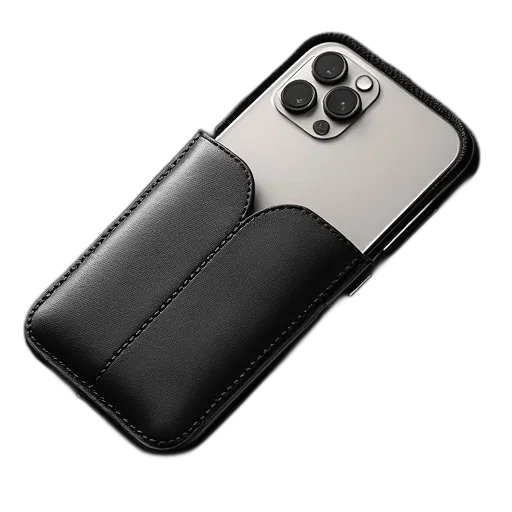 weapon, 3d render, photorealistic, black, leather, wallet, silver, iphone transparent PNG cut-out