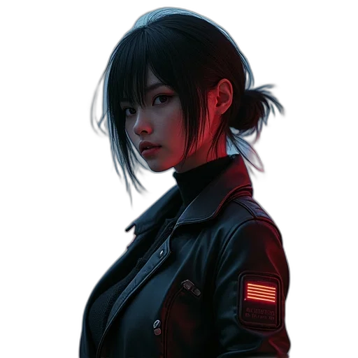 jacket, face, staff, weapon transparent PNG cut-out
