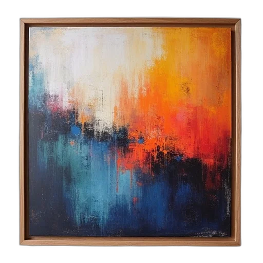 oil painting, fire, sunset, fog, forest, blue, colorful, red transparent PNG cut-out