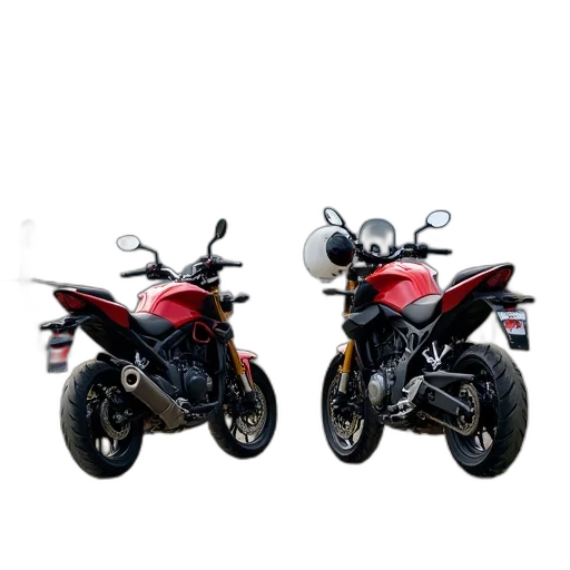 3d render, photorealistic, concept art, two, motorcycles, parked, dirt, road transparent PNG cut-out