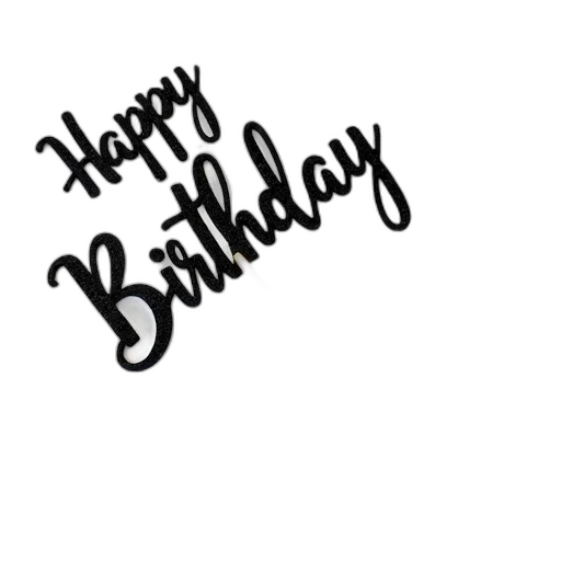 black, glittery, happy, birthday, banner, wooden, stick, attached transparent PNG cut-out