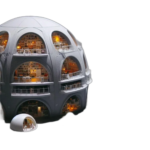 3d render, concept art, outer space, illuminated, futuristic, city, features, domed transparent PNG cut-out