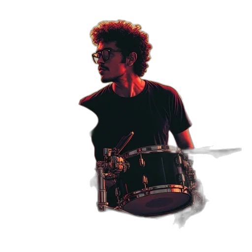 staff, pixel art, concept art, watercolor, cartoon, drummer, shirt, poster transparent PNG cut-out