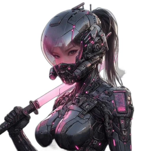 robot, weapon, mask, face, cyberpunk, concept art, fantasy art, comic book art transparent PNG cut-out