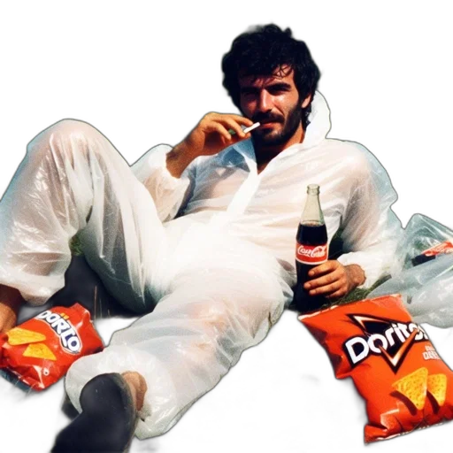 food, dragon, photorealistic, concept art, man, white, suit, sits transparent PNG cut-out