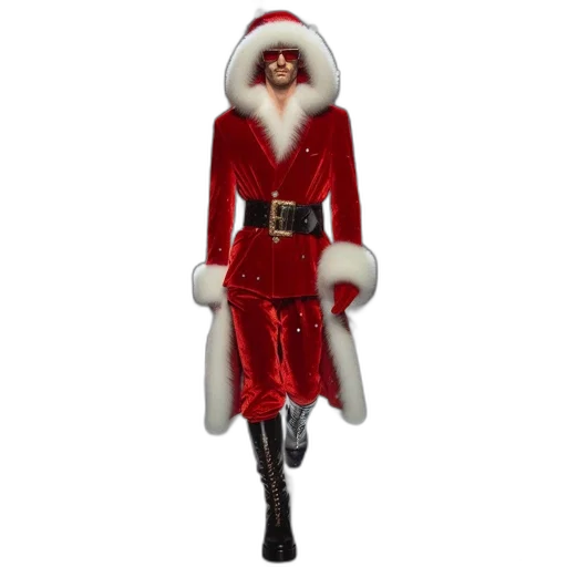 3d render, concept art, model, red, santa, costume, walks, lit transparent PNG cut-out