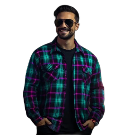 jacket, face, animal, 3d render, pixel art, vaporwave, photorealistic, neon transparent PNG cut-out